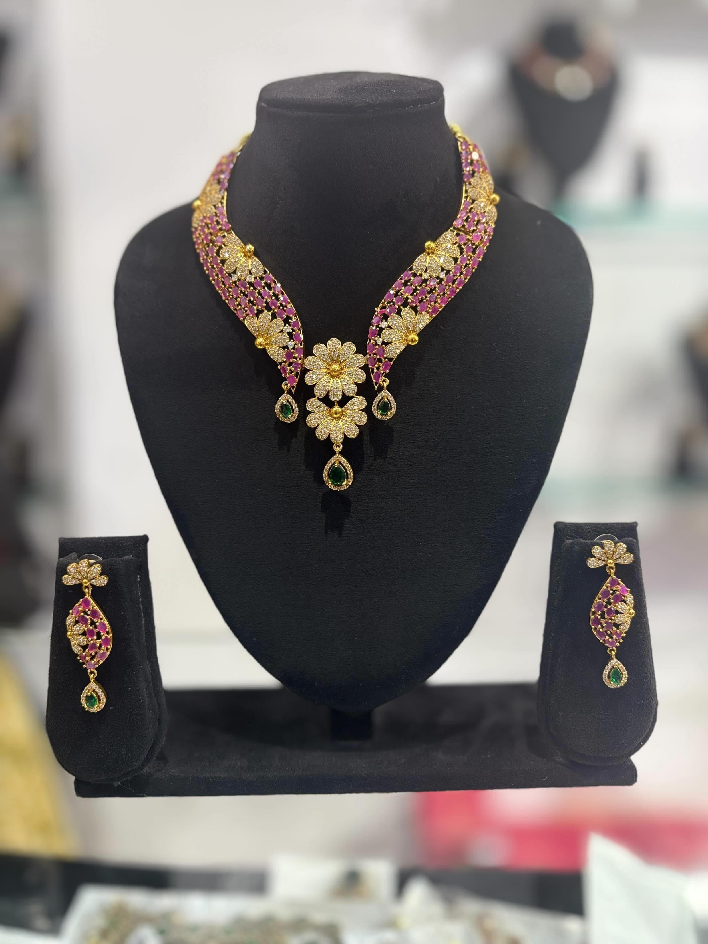 Ruby Floral Statement Necklace Set
