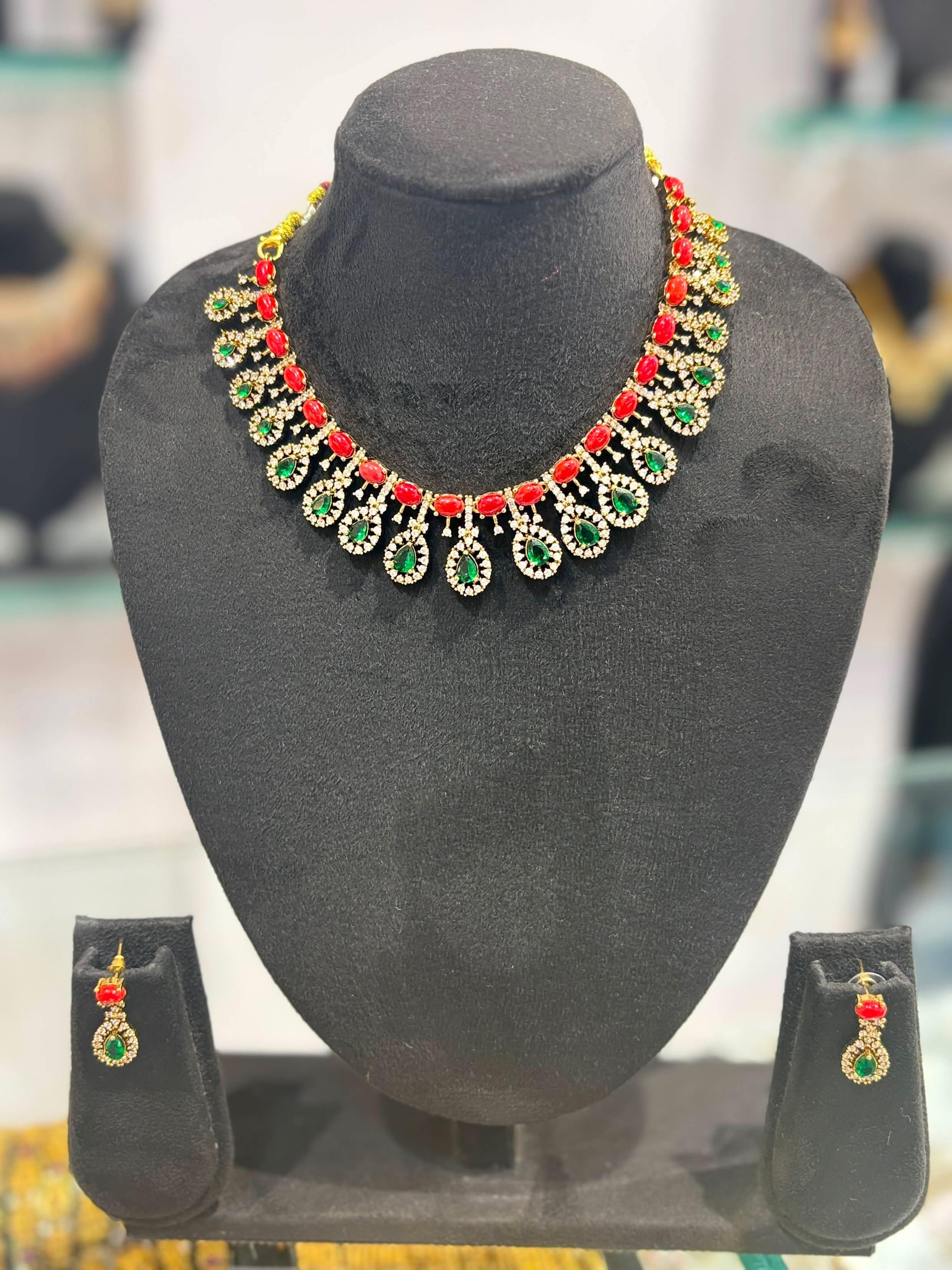 Mayura Ruby Emerald Necklace Set