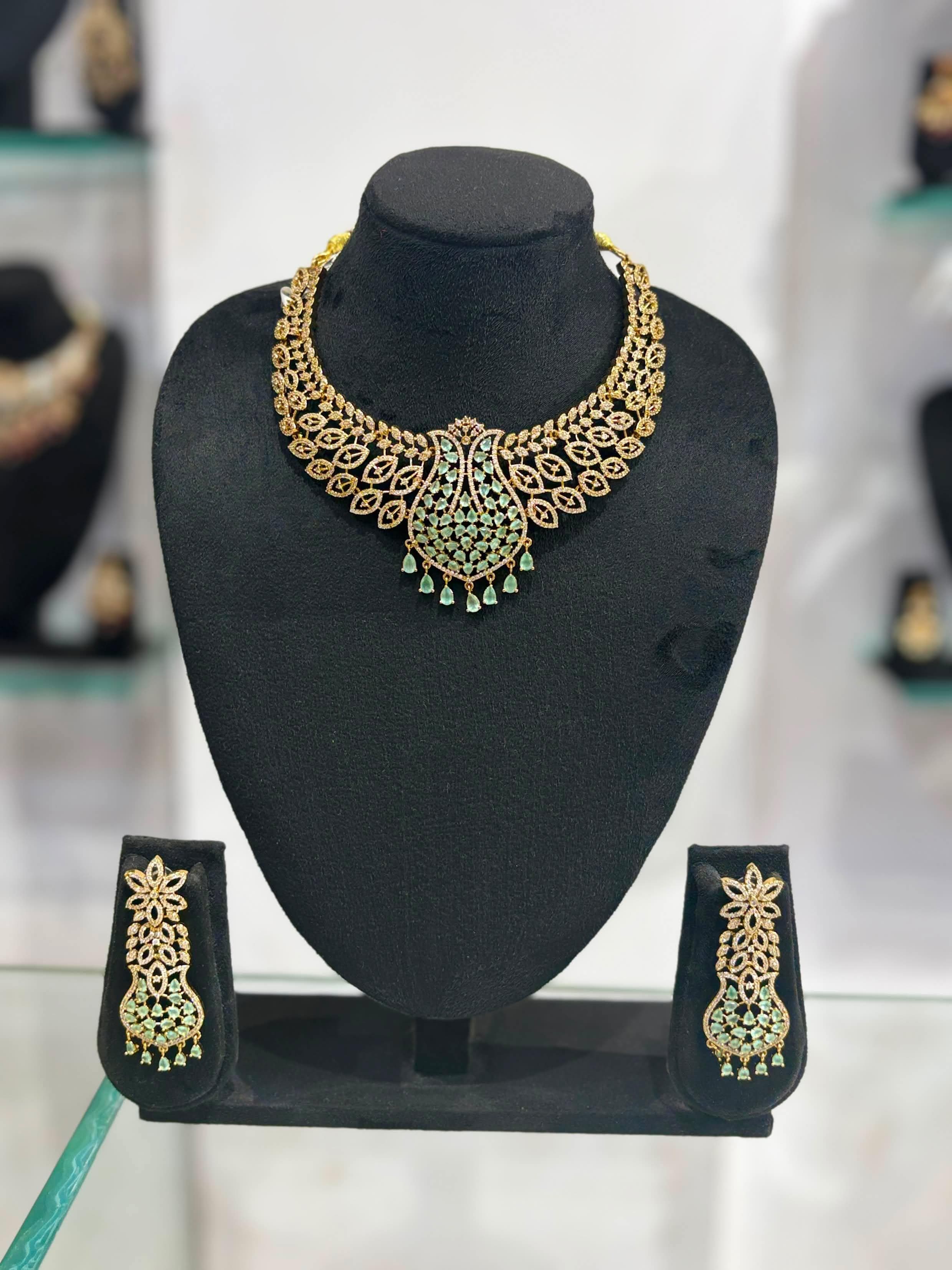 Mint Peacock Bridal Necklace Set