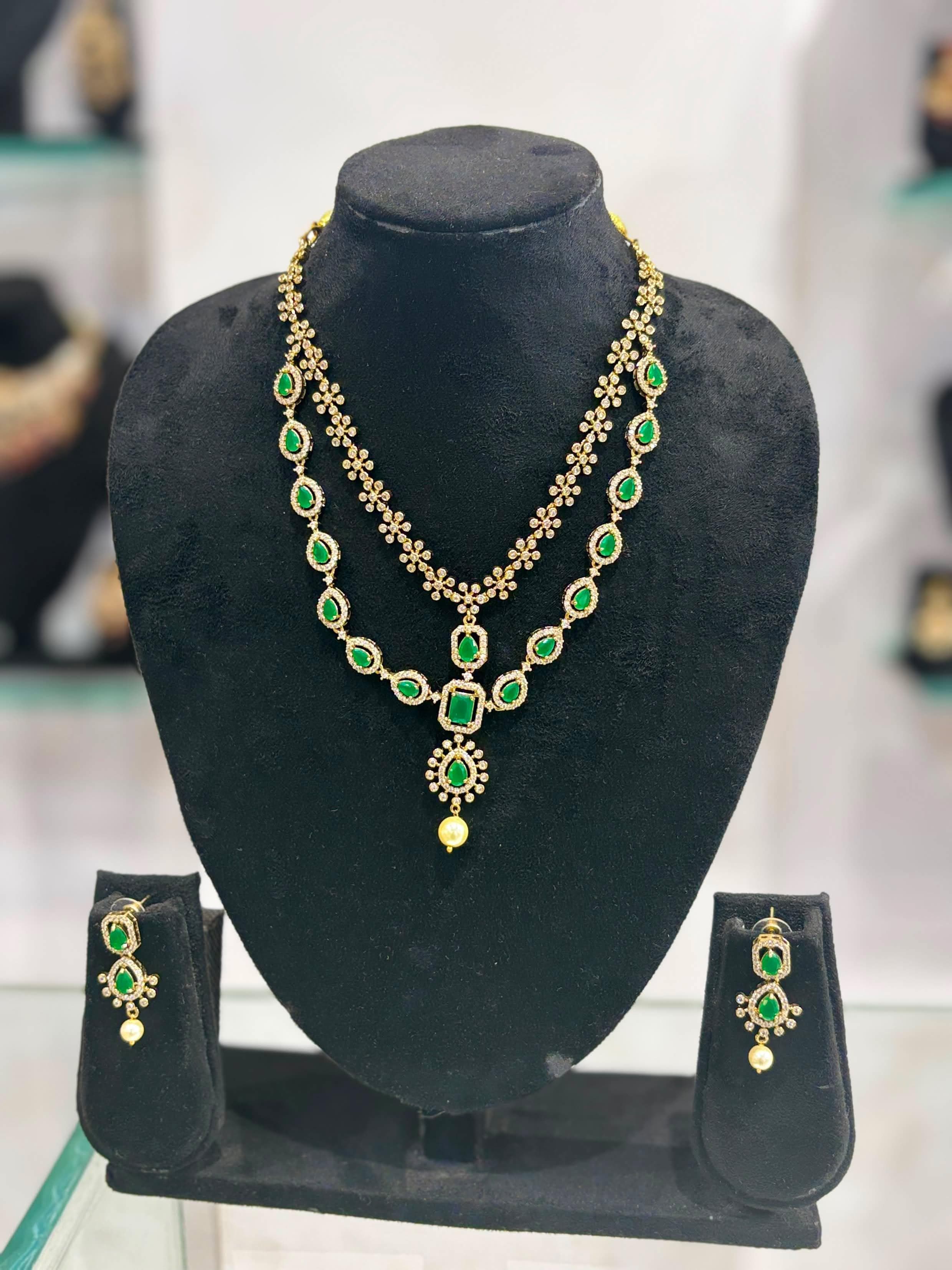 Emerald Teardrop Layered Necklace Set